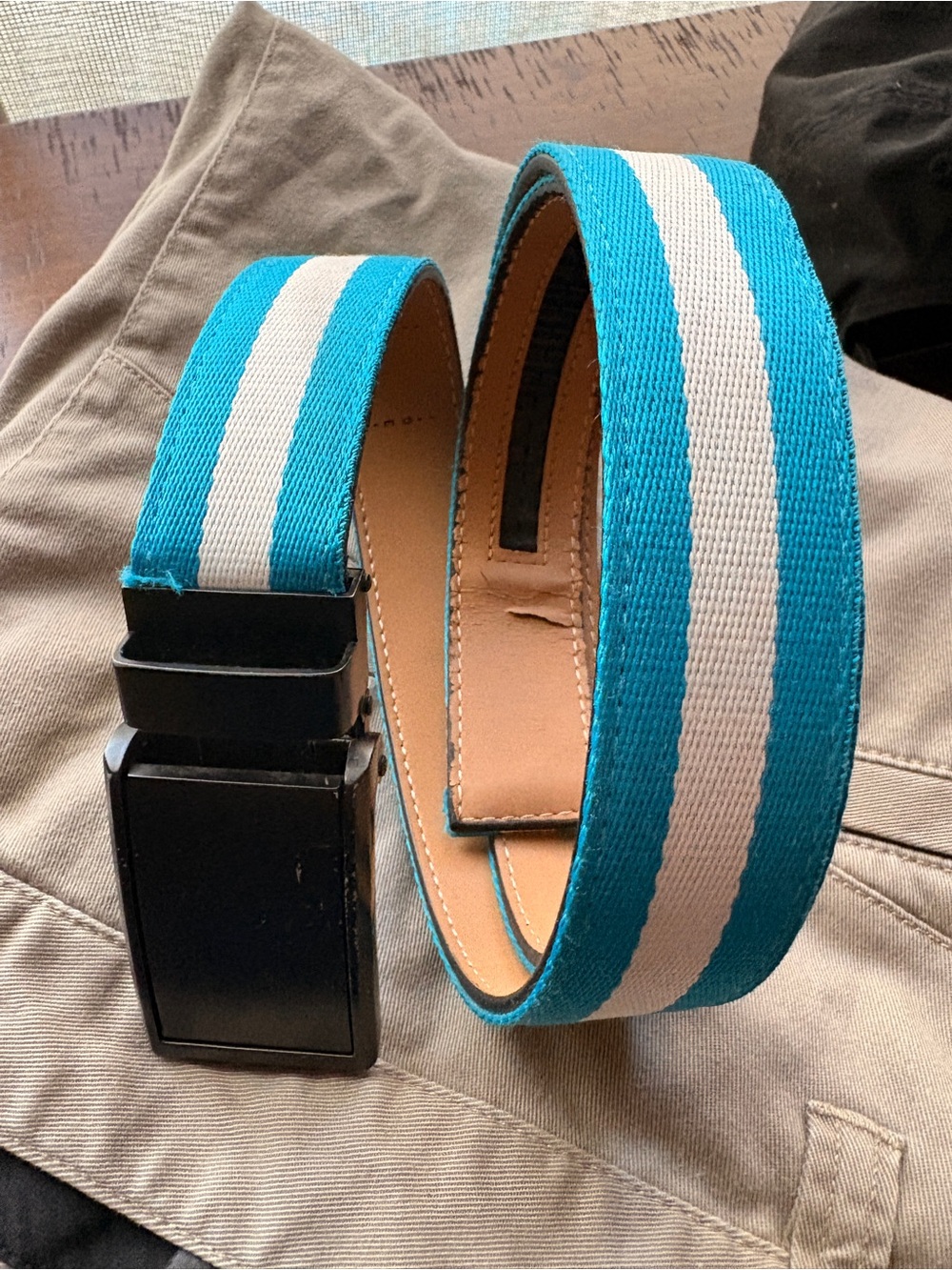 Slidebelts Striped Teal and White Men's Canvas Belt - Casual Style